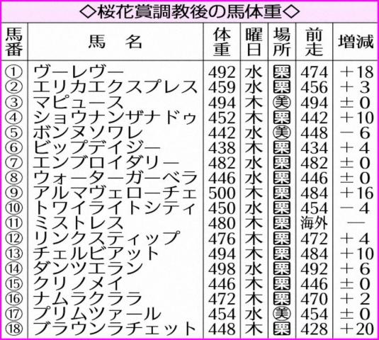 【桜花賞】アルマヴェローチェがプラス16キロ　調教後馬体重