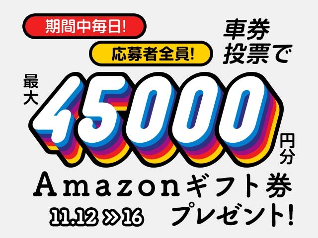 11/12〜11/16 期間中の投票で最大45,000円分のAmazonギフト券がもらえる！